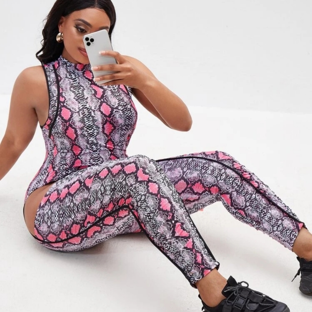 Snakeskin Print Sports Jumpsuit